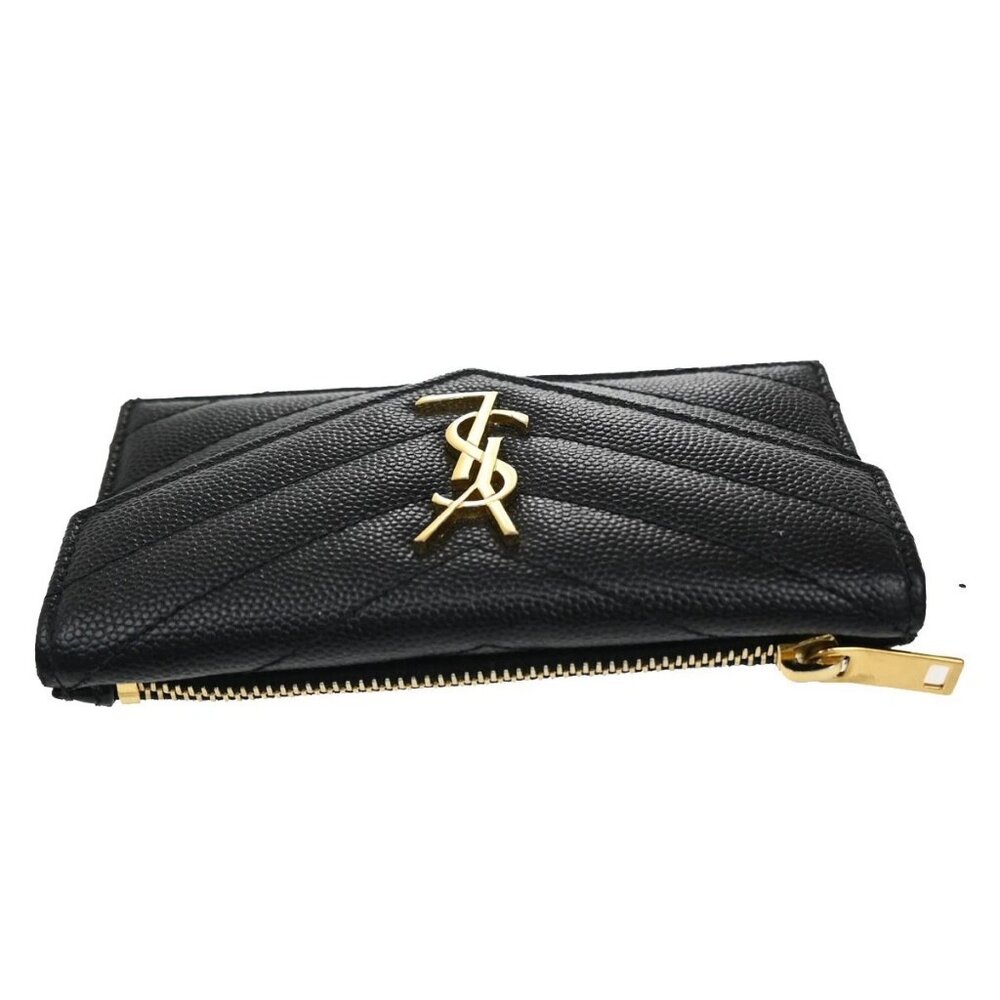 SAINT LAURENT YSL Logo Frap Card Coin Case Quilted Leather Black 612808 87KB982 - Picture 5 of 12